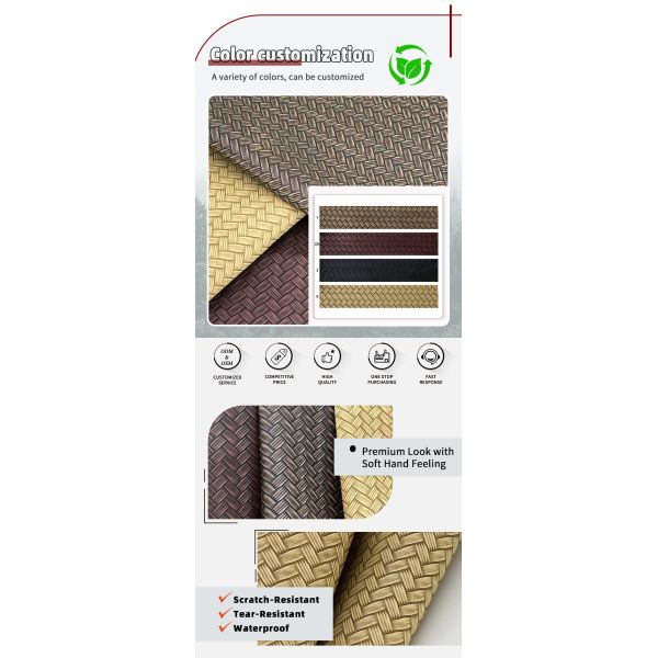 Pvc Big Mat Weave Pattern Artificial Synthetic Leather Packaging Wallet Box Shoes Notebook Faux Leather Fabric