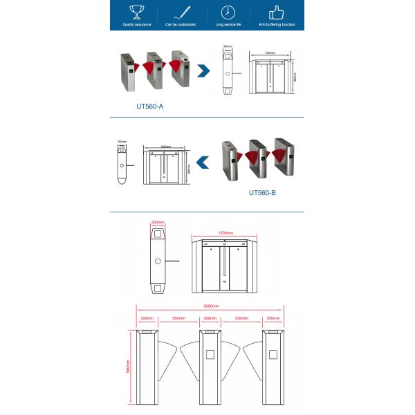 Retractable Flap Barrier Gate Turnstile 600mm Lane Width For Access Control System