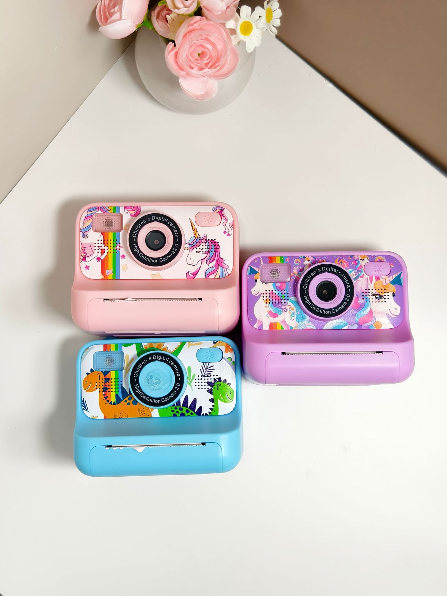 Instant Print Children's Digital Thermal Mini Camera with CMOS Sensor MicroSD Plastic 4K Video 2.4" Screen Dual Lenses