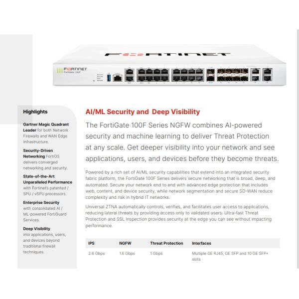 FG-100F Wireless Network Firewall Protection Fortinet Fortigate 100f