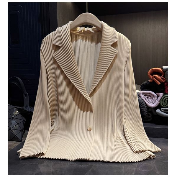 Advanced pleated solid color suit jacket with elegant temperament, versatile women's cardigan for commuting