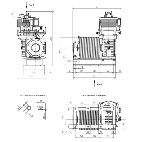 Ratio 49:2 Elevator Gearless Traction Machine Max.Static Load 1200kg