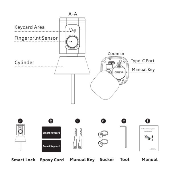 Black Silver Passcode TUYA APP Deadbolt Door Lock Wifi Network Reader Dimension 42*42mm