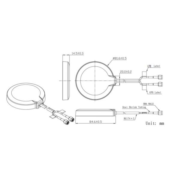 Vertical Polarization 2 In 1 LTE GPS 5dbi Combo Antenna