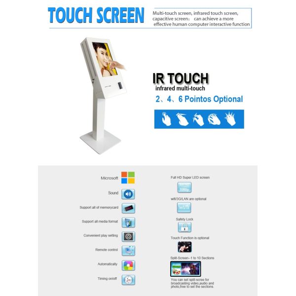 22 Inch Windows Interactive Touch Screen Kiosk Self Service With Printer And Card Reader
