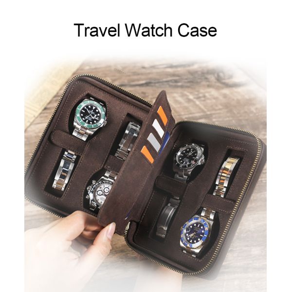 Genuine Leather Rectangular Design Outdoor Watch Travel Case Organizer Handmade Genuine 4 Watch Box