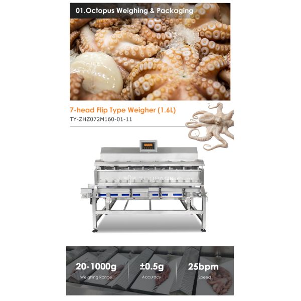 Octopus Multi-head Weigher 7 Head Flip Type Combination Scale Seafood Back Seal Bag Packing Machine