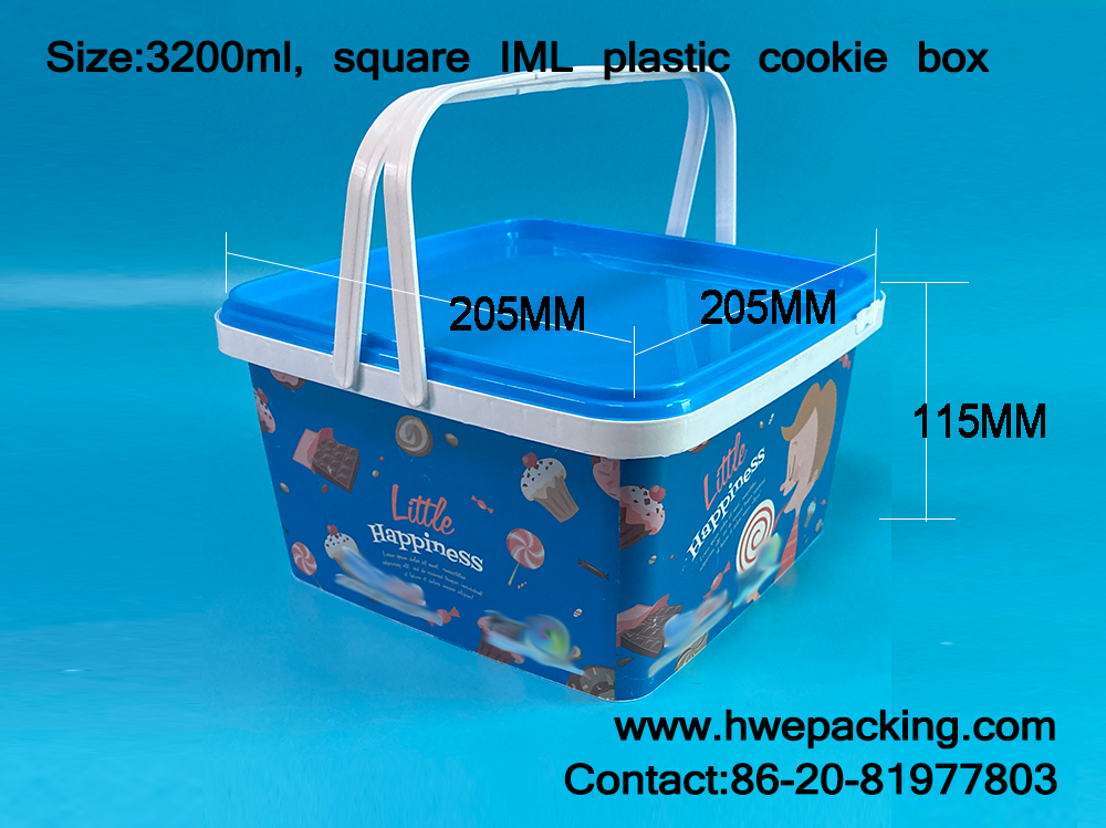 Custom Square 195mm 113OZ Cookie Biscuit IML Container