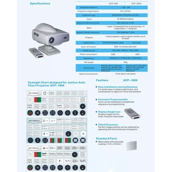 2019 Auto Eye Test Vision Chart Projector / Ophthalmic Vision Tester