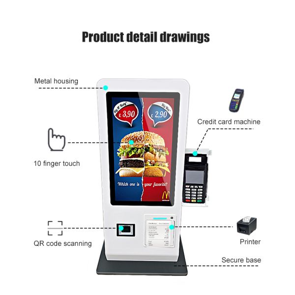 Desktop POS 15.6 Inch Self Service Touch Screen Kiosk With Printer