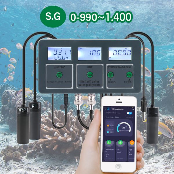 Smart Tuya WiFi 8 in 1 Digital PH Meter with Data Logger Function and DC6V Power Supply for Hydroponic and Landscaping Applications