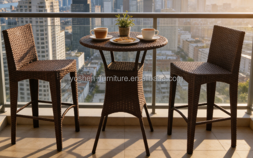Outdoor PE Rattan Dining Table Set with 2 Stackable Comfortable Chairs for Courtyard and Patio Use