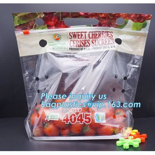 vented Printed Fruit Coex Packaging bag, Zip lockkk Cherry Tomato Packaging Bags With Holes, fruits and cheeries packaging