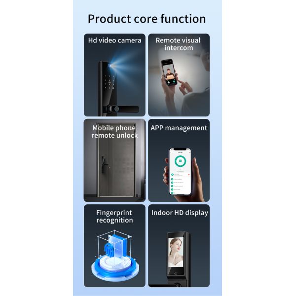 Qleung Tuya Wifi Remote Control HD Camera Video Intercom Fingerprint Card Code Key S819-2Max Smart Home Door Lock