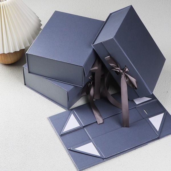 Recyclable Folding Carton Packaging Boxes With Magnetic Closure And Ribbon Closure