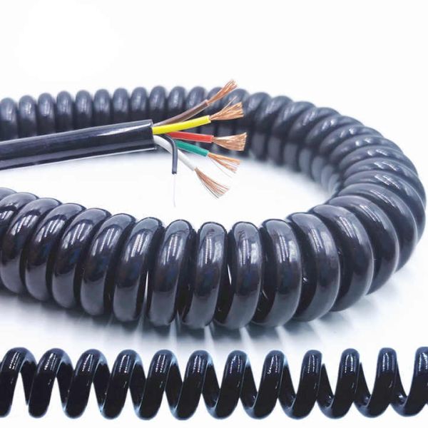 Tinned Copper PUR Jacket 300V Rated Spiral Cable Spring Coiled Wire for Industrial Control
