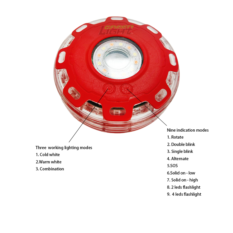 LED Warning Light with Multiple Lighting Modes Rechargeable Li-Ion Battery and High Brightness for Traffic Safety