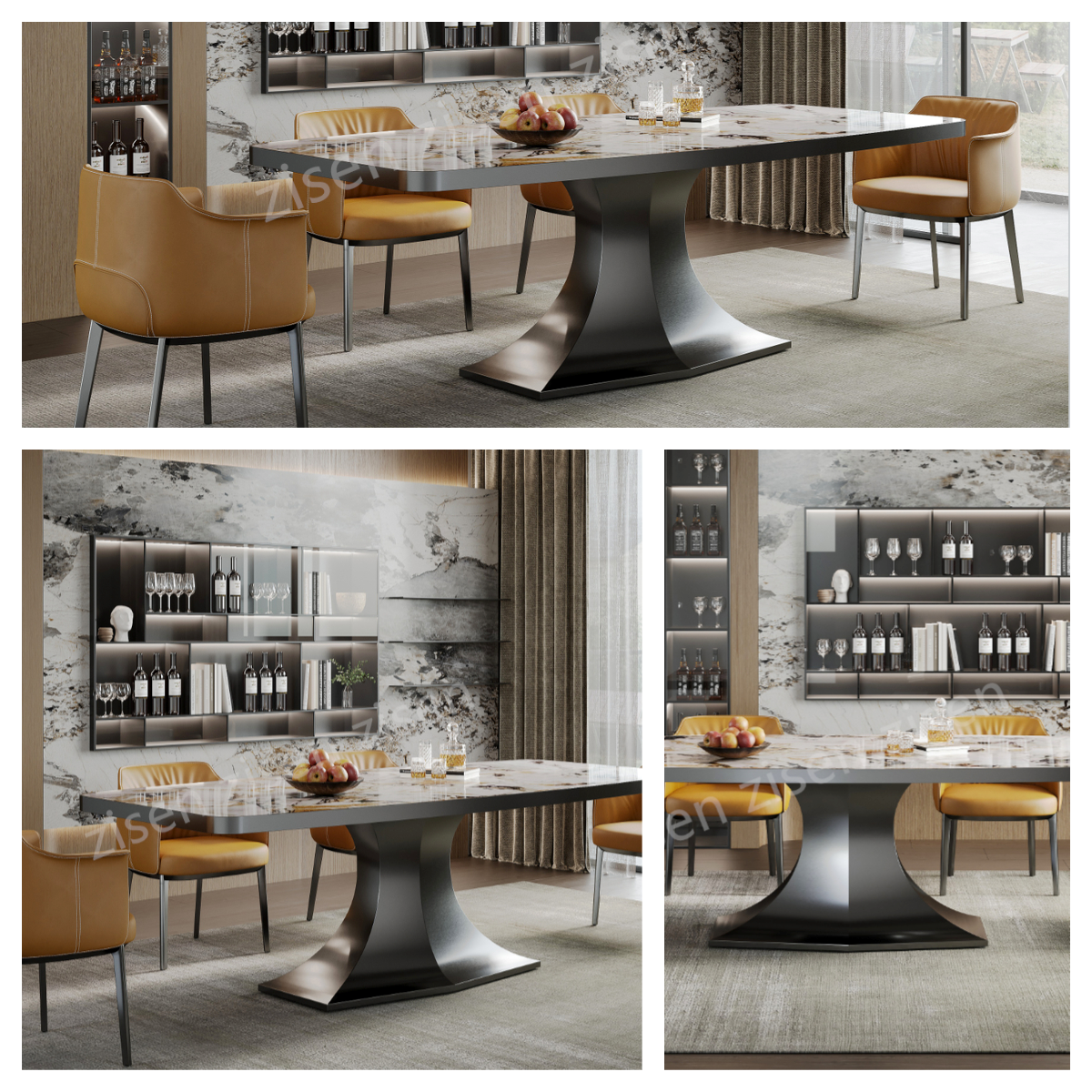 White Titanium Stainless Steel Marble Dining Table 1000mm Width Rectangle