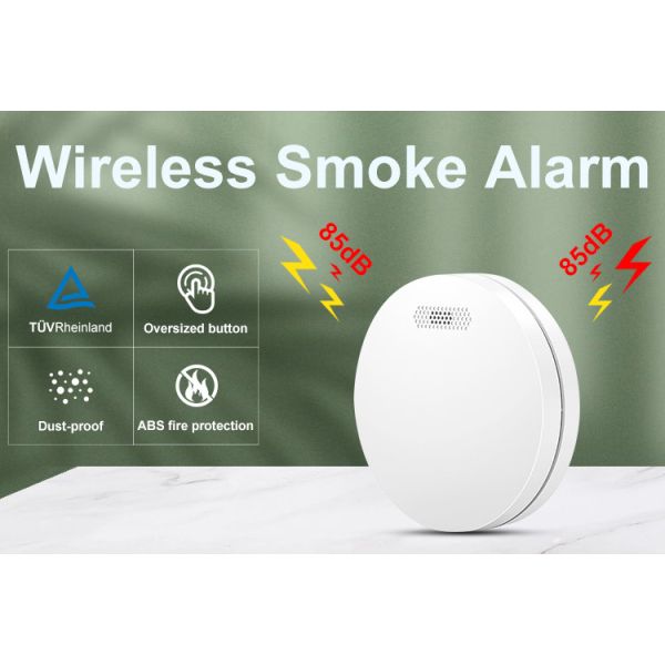 Wireless Interconnected Smoke Alarm Detector Replaceable Battery Photoelectric Fire Alarm