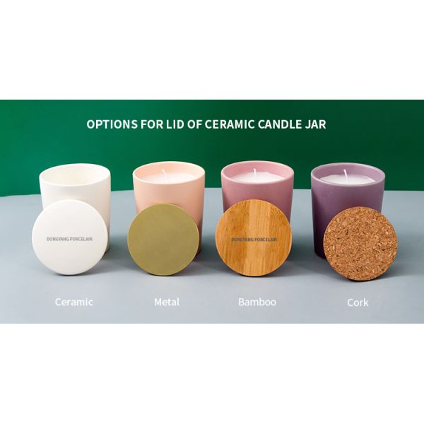 Matte Embossed Empty Ceramic Candle Jar Multi Colored With Wooden Lids