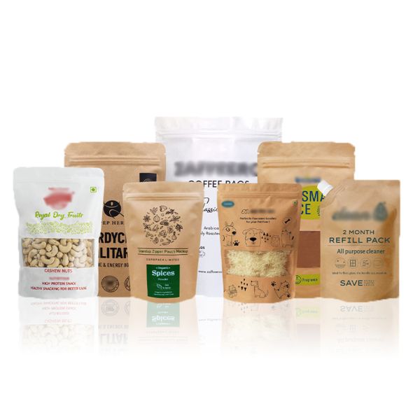 Custom Logo Kraft Paper Food Pouch Plastic Zipper Packaging Bag
