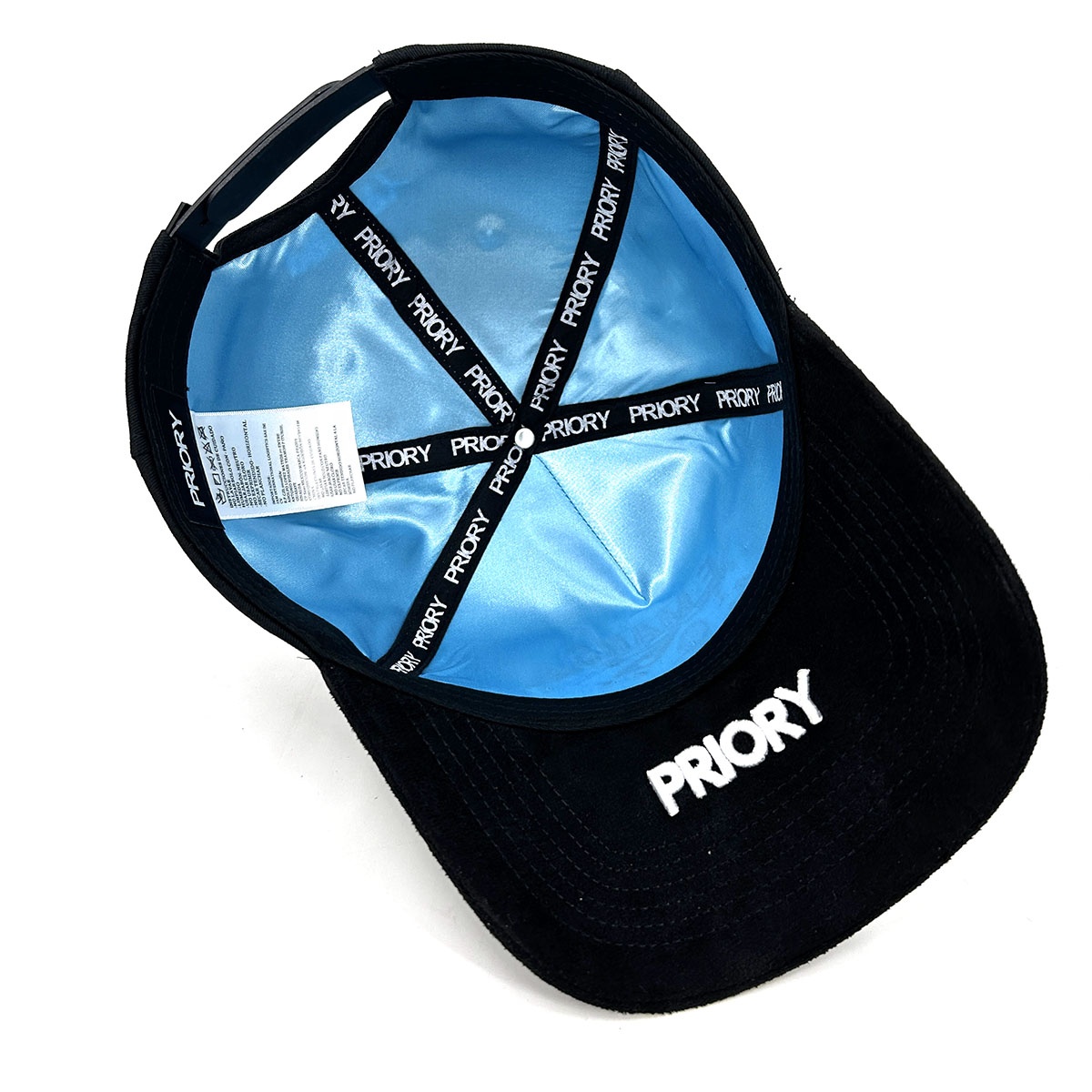 Baseball Hats Customized 3D Embroidered Logo 5 Panel Suede Cap Satin Lining With PVC Metal Logo