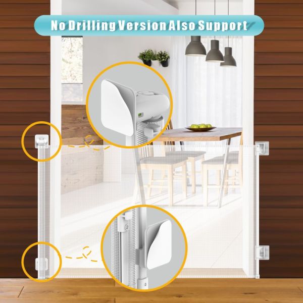 Extendable Durable Mesh Retractable Baby Gate For Children Safety Easy Install