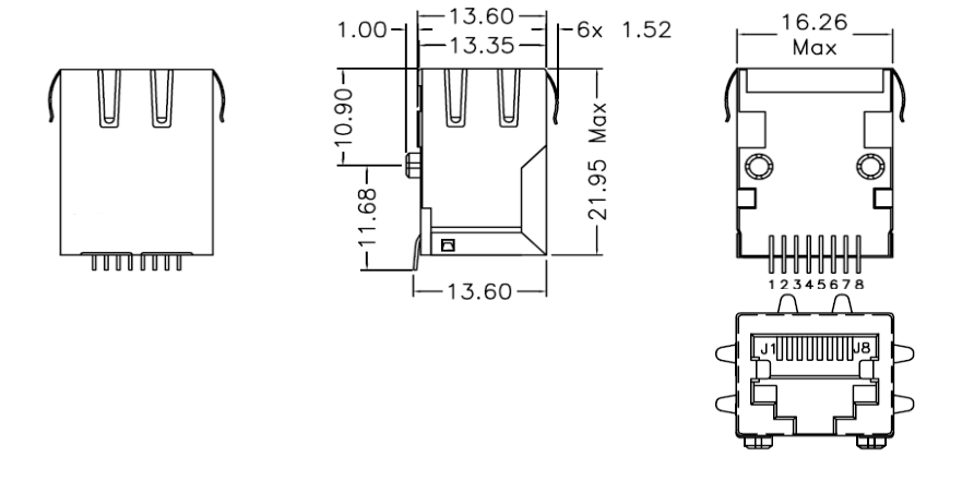 7498011008 Surface Mount Rj45 Cable Connector Jack For Routers