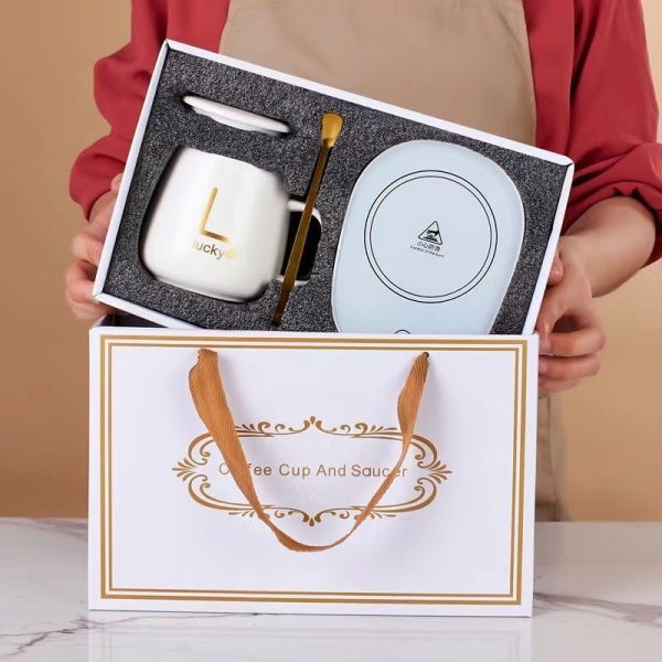 Ceramic Mug Warmer Coaster Automatic Heating Coasters Gift Box with Ceramic Material