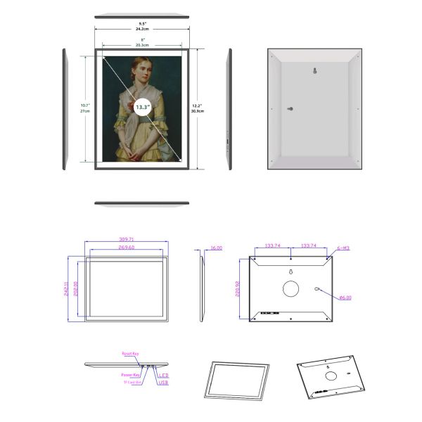 13.3" Modular Color E-Paper Frame Battery Powered Smart E-Ink Picture Frame Cloud CMS Digital Signage Display APP