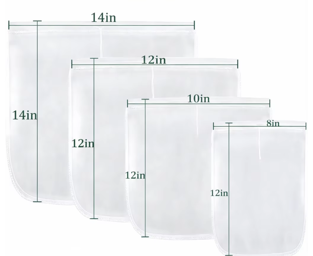 Liquid Filter Bag Food Grade Nylon Mesh Strainer with Drawstring Closure Reusable Fine Mesh for Juice Vegetable and Fruit Filtration