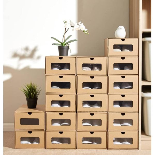 Stackable Shoe Storage Box Heavy Kraft Paper Drawer Box Bring Transparent Window
