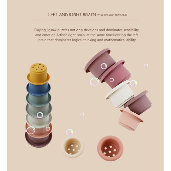 Educational Silicone Stacking Cups For Teething Building Blocks
