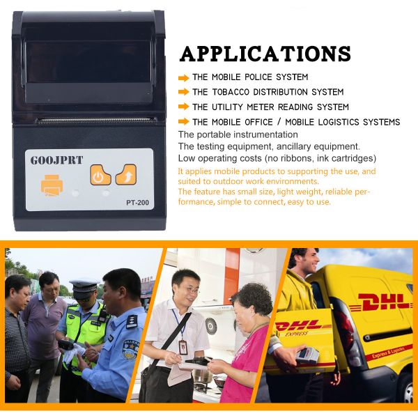 Ticket Printing Mini Bluetooth Printer 8dot/mm Resolution Rechargeable Device