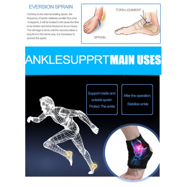 Black Ankle Support Compression Sleeve One Size 12''-21''