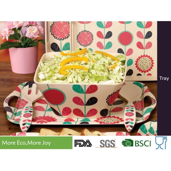 Best Selling Custom made Rectangular Biodegradable Bamboo Fiber Tray 3 pieces set small medium large size with prints