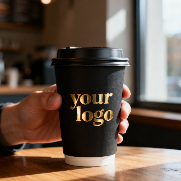 Eco-friendly biodegradable paper cup custom logo double-layer hot drink coffee cup with lid