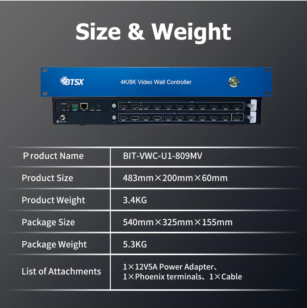 4K60 Video Wall Controller with DP 1.2 Inputs 3.5mm Audio Separation and PC/Mobile/Tablet Control