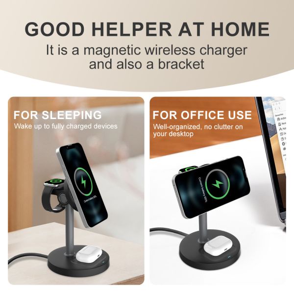 S11 3 in 1 Magnetic Wireless Charging Stand with Adjustable Charging Angle and USB Type-C Input Interface