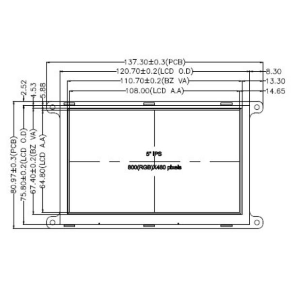 SPI Serial Interface 5 Inch TFT LCD Display 800x480 Dots IPS Automotive Grade