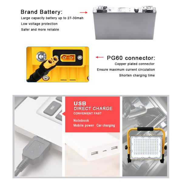 Factory Direct IP65 Waterproof Portable Work Light Bracket Lamps Can Be Retractable USB Charging LED Work Light
