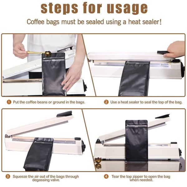 Brown Coffee Bag Plastic Packaging Biodegradable Resealable Bolsas De Cafe Flat Bottom Stand up Coffee Bag with Valve and Zipper