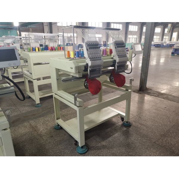 Touch Screen LCD Two Head Embroidery Machine For Flat + Cap + T - Shirt