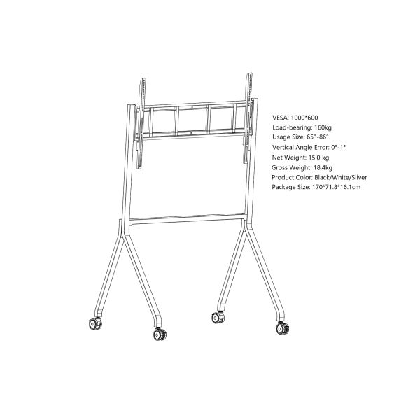 Mobile TV Rolling Floor Stand Lockable Wheels Trolley 55-86 Inch Interactive Whiteboard
