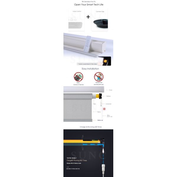 SUNC custom diy motorized electric automatic blackout fabric window roller blind shade curtain screen drape full set system