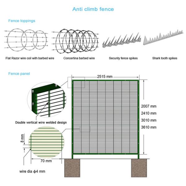 Clearvu 358 Anti Climb Small Hole Security Steel Welded Wire Mesh Fence with Spikes