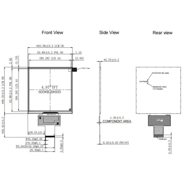 5.0inch 600X600 IPS Highlight Square LCD Display with Mipi Interface