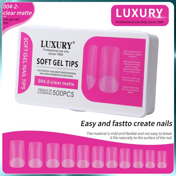 500PCS Clear Matte Full Coverage Press-on Nails Medium Length Square Shape False Nails for DIY Manicure