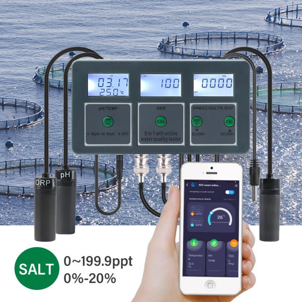 Smart Tuya WiFi 8 in 1 Digital PH Meter with Data Logger Function and DC6V Power Supply for Hydroponic and Landscaping Applications