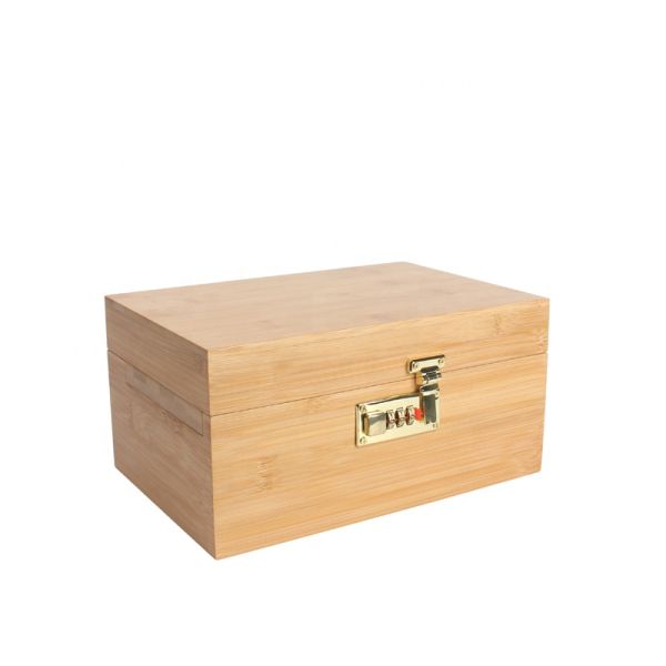 Bamboo Stash Box Bundle with Rolling Tray Storage Set and Lock, Locking Stash Box and Full Set of Tools